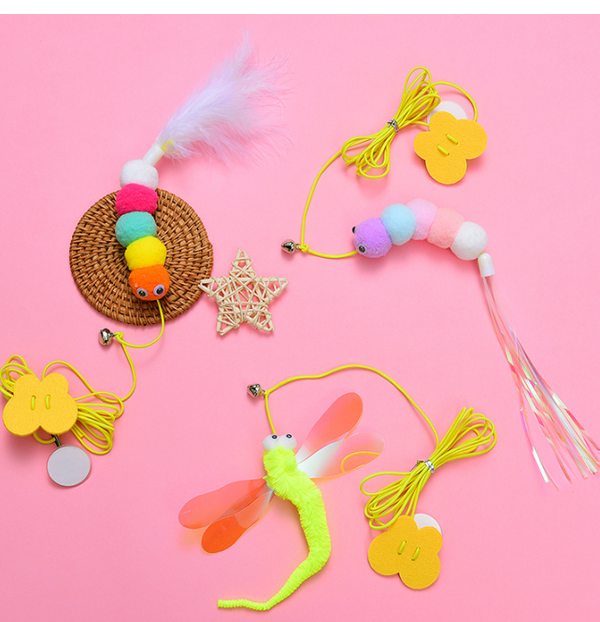 Telescopic Cat Teaser Stick with Bell Toy (One Set)