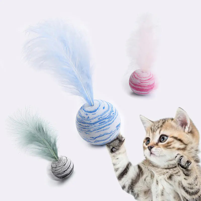 Interactive EVA Starry Sky Cat Toy Ball with Feathers - In Paw Store