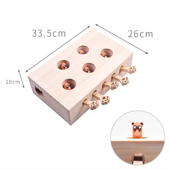 Wooden Cat Whack-a-Mouse Puzzle Toy