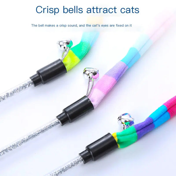 Interactive Cat Toy with Rainbow Stripes and Bell - In Paw Store