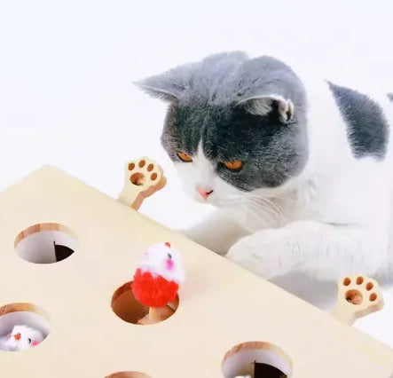Wooden Cat Whack-a-Mouse Puzzle Toy