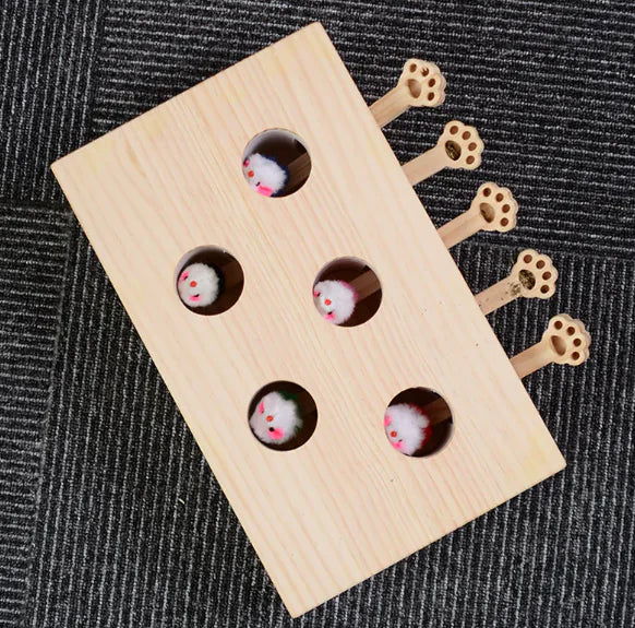 Wooden Cat Whack-a-Mouse Puzzle Toy