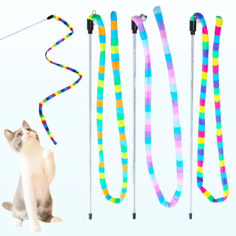 Interactive Cat Toy with Rainbow Stripes and Bell - In Paw Store