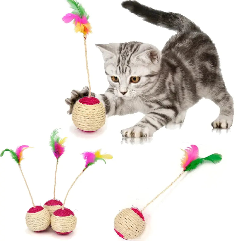 Interactive Color Feather Ball Toy for Cats - In Paw Store