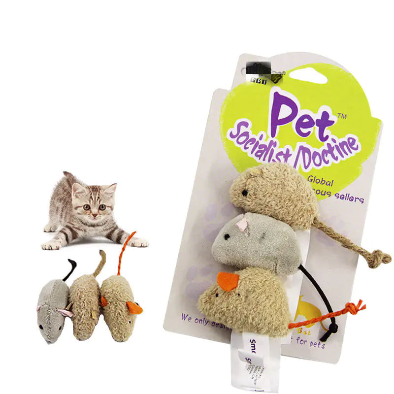 Plush Realistic Mouse Cat Toy Set of 3 Interactive - In Paw Store