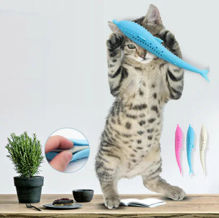 Cat Toothbrush Toy - Silicone Mint Fish Chew Sticks - In Paw Store